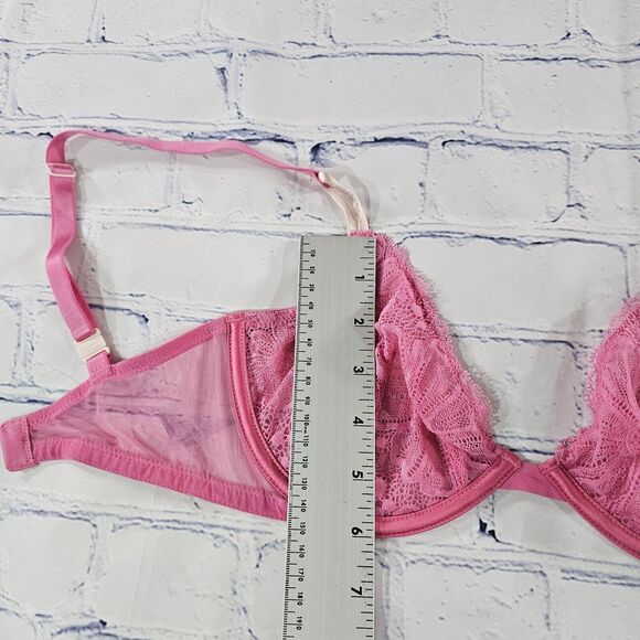 Victoria's Secret Hot Pink Unlined Demi Bra Floral Lace WOMENS 32DD - Picture 4 of 10